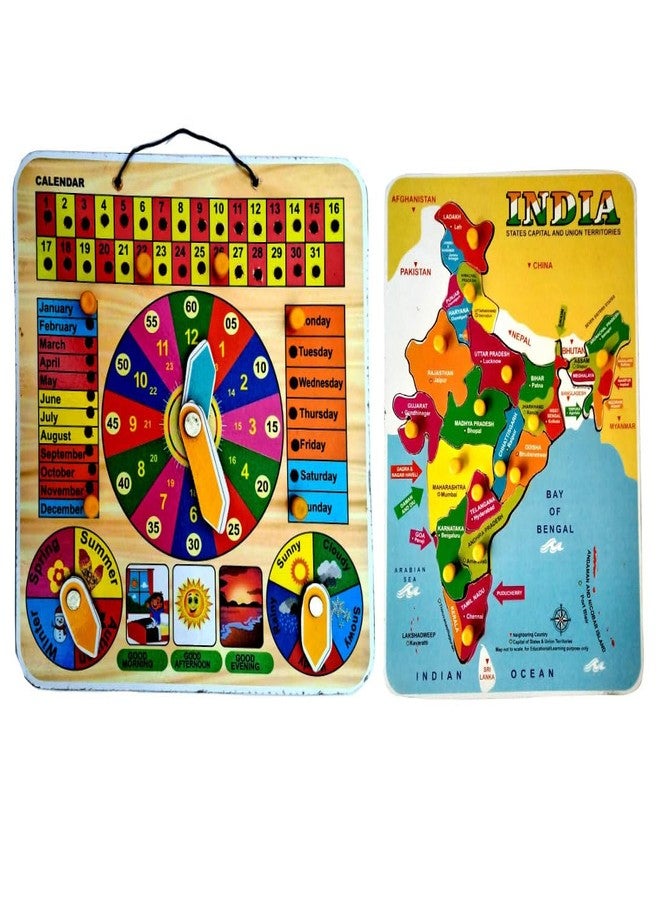 EL SMO Indian Map with Calendar Wooden Puzzle Toy for Kids, Jigsaw Puzzle, Educational Learning Board Game, - Image 1